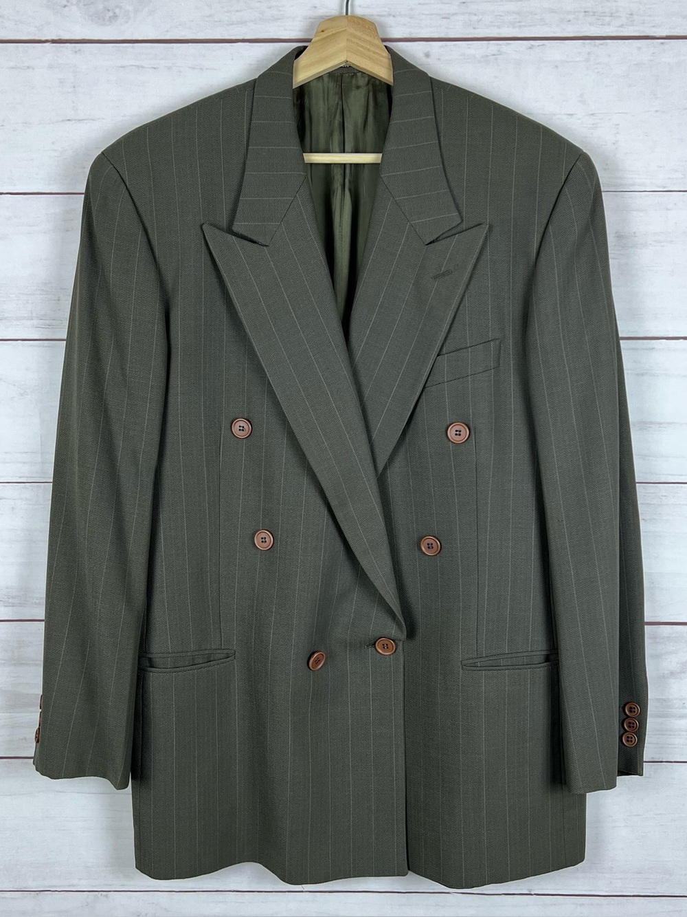 Giorgio Armani Vintage LE Collezioni Double Breasted Pinstriped Gray 38R